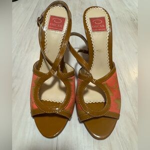 Oscar de la Renta Brown and Soft Red Strappy Sandals